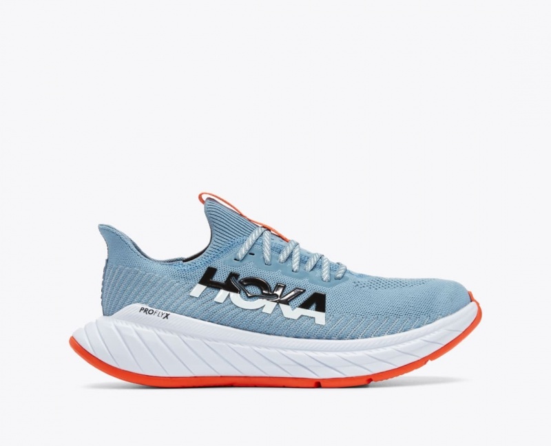 HOKA Carbon X 3 Men\'s Running Shoes Light Blue / Coral | BNR506284