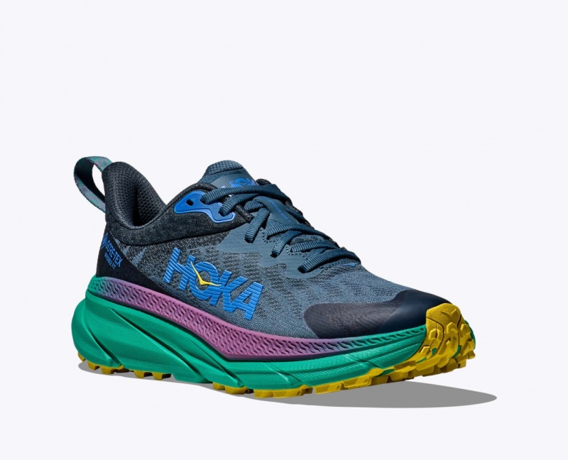 HOKA Challenger 7 GTX Men's Trail Running Shoes Blue / Black / Green | MQW784916