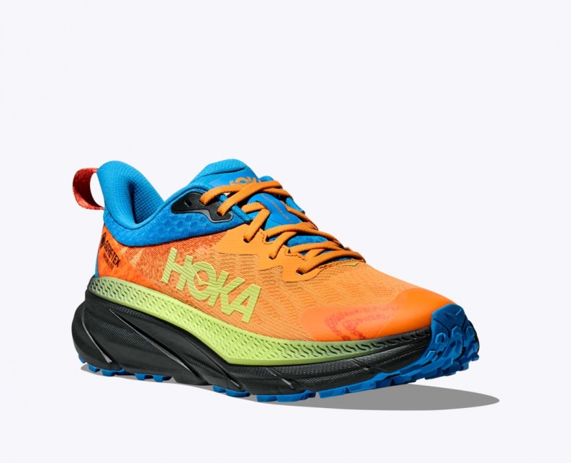 HOKA Challenger 7 GTX Men's Trail Running Shoes Orange / Green / Blue | XWI756914