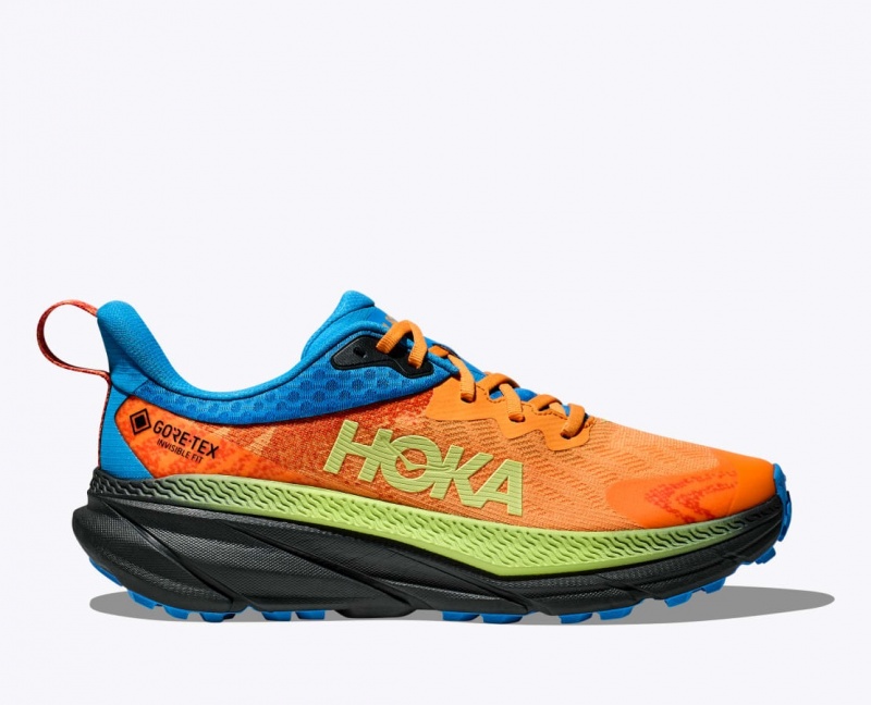 HOKA Challenger 7 GTX Men\'s Trail Running Shoes Orange / Green / Blue | XWI756914