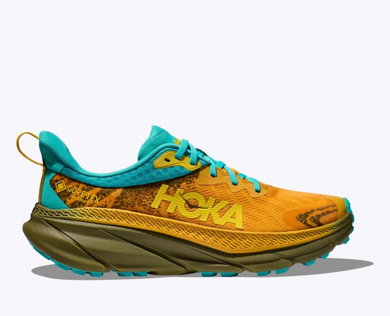 HOKA Challenger 7 GTX Men\'s Trail Running Shoes Orange / Olive / Turquoise | LEG705238