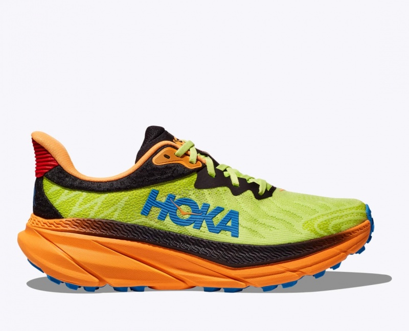 HOKA Challenger 7 Men\'s Trail Running Shoes Green / Black / Orange | DAX097536