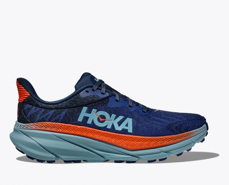 HOKA Challenger 7 Men\'s Trail Running Shoes Dark Blue / Orange | ECO873645