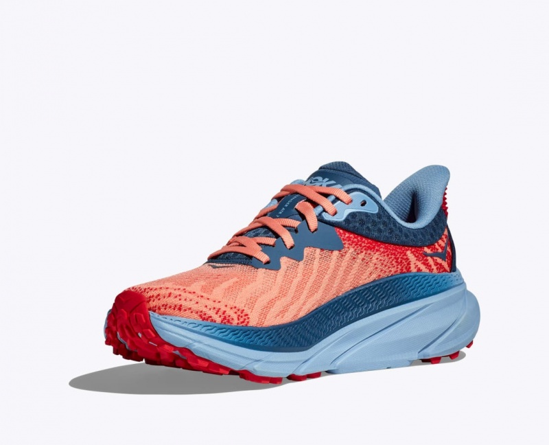 HOKA Challenger 7 Women's Trail Running Shoes Coral / Dark Blue | YVQ879124