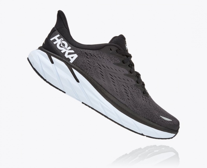 HOKA Clifton 8 Men's Running Shoes Black / White | EHY749812