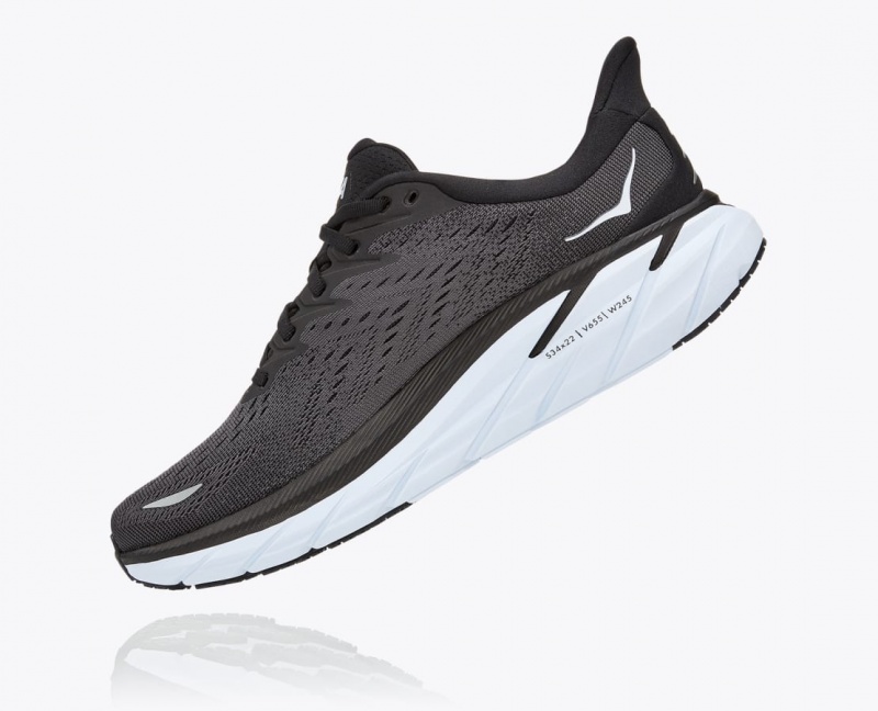 HOKA Clifton 8 Men's Running Shoes Black / White | EHY749812