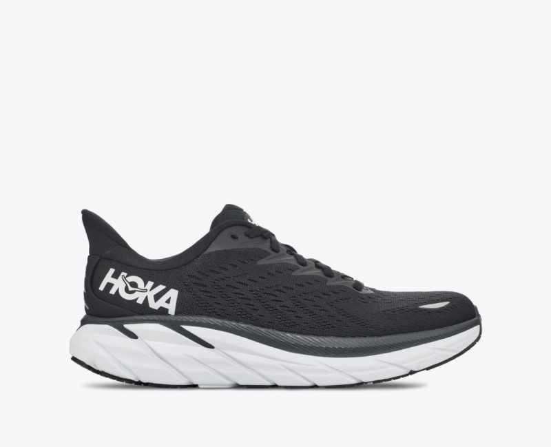 HOKA Clifton 8 Men\'s Running Shoes Black / White | EHY749812