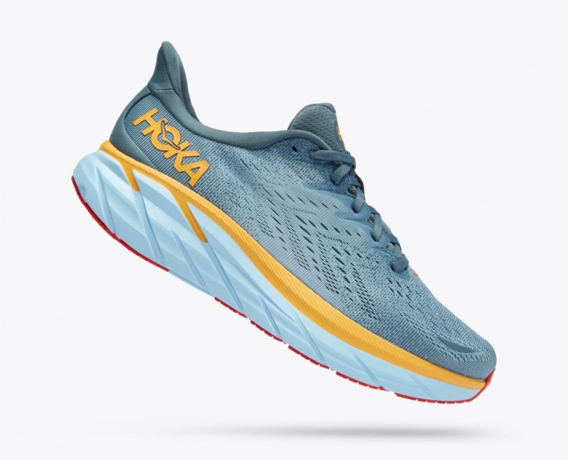 HOKA Clifton 8 Men's Running Shoes Blue Green / Orange | VBS743619