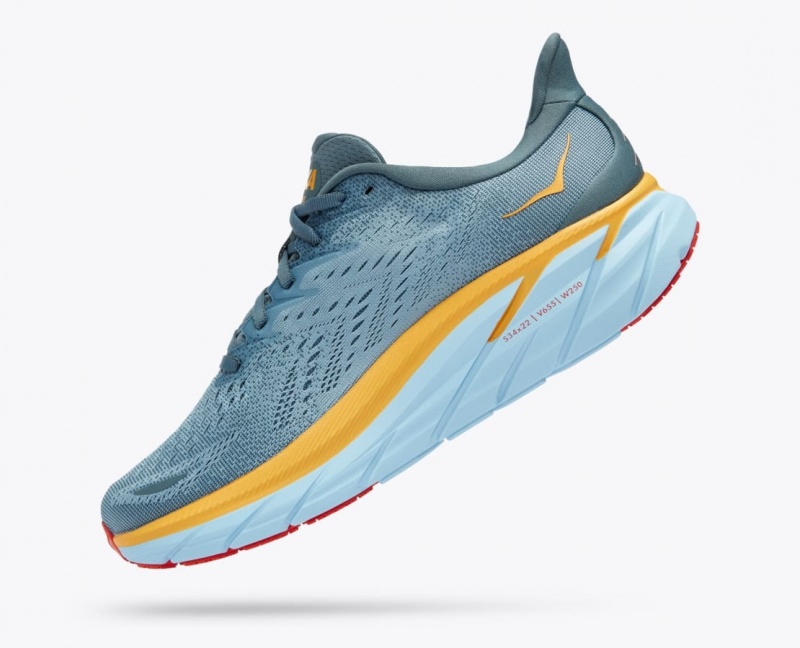 HOKA Clifton 8 Men's Running Shoes Blue Green / Orange | VBS743619