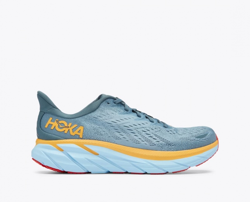 HOKA Clifton 8 Men\'s Running Shoes Blue Green / Orange | VBS743619