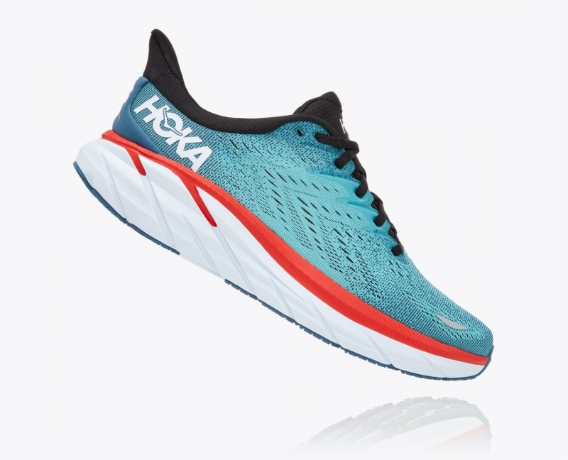 HOKA Clifton 8 Men's Running Shoes Turquoise / Red | HFO581490