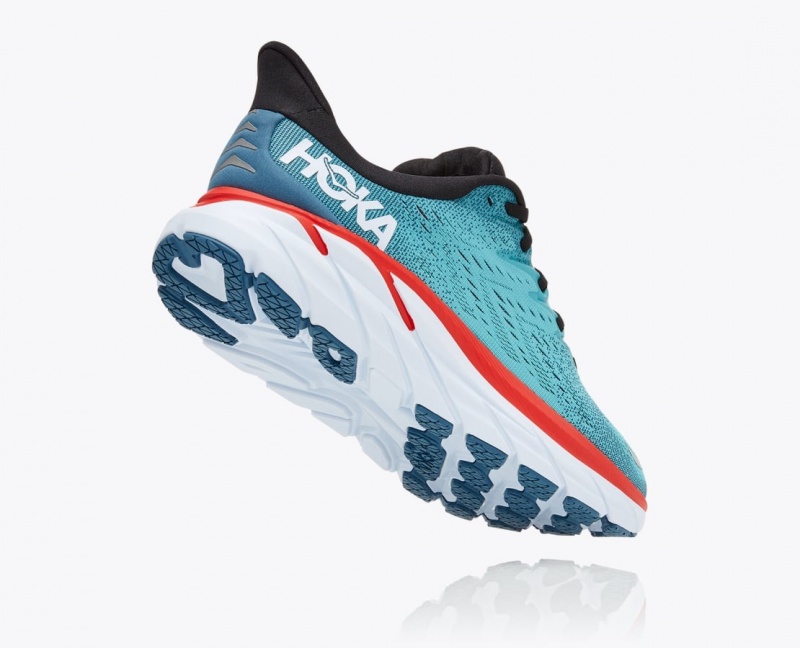 HOKA Clifton 8 Men's Running Shoes Turquoise / Red | HFO581490