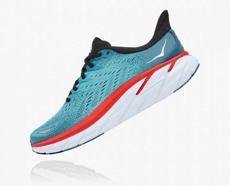 HOKA Clifton 8 Men's Running Shoes Turquoise / Red | HFO581490