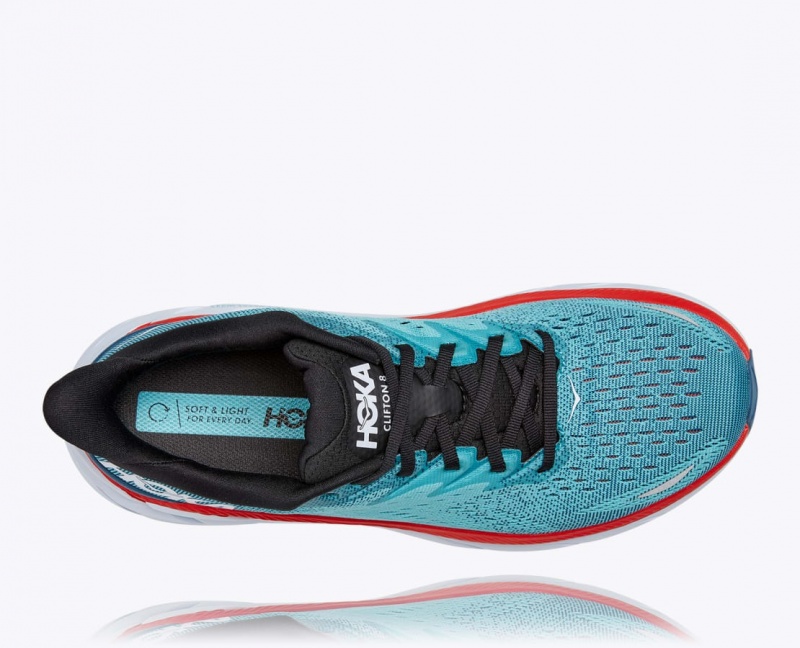 HOKA Clifton 8 Men's Running Shoes Turquoise / Red | HFO581490