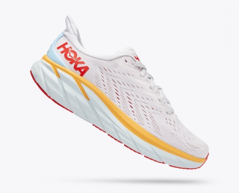 HOKA Clifton 8 Men's Running Shoes White / Orange / Red | JOG297846