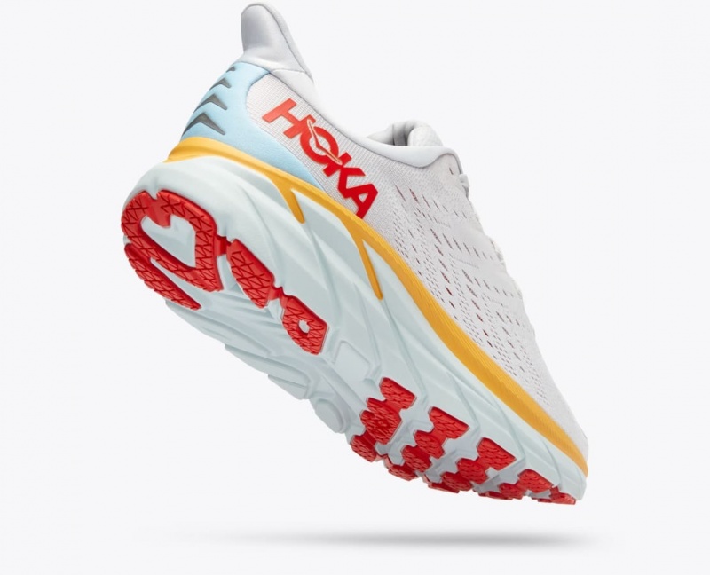 HOKA Clifton 8 Men's Running Shoes White / Orange / Red | JOG297846