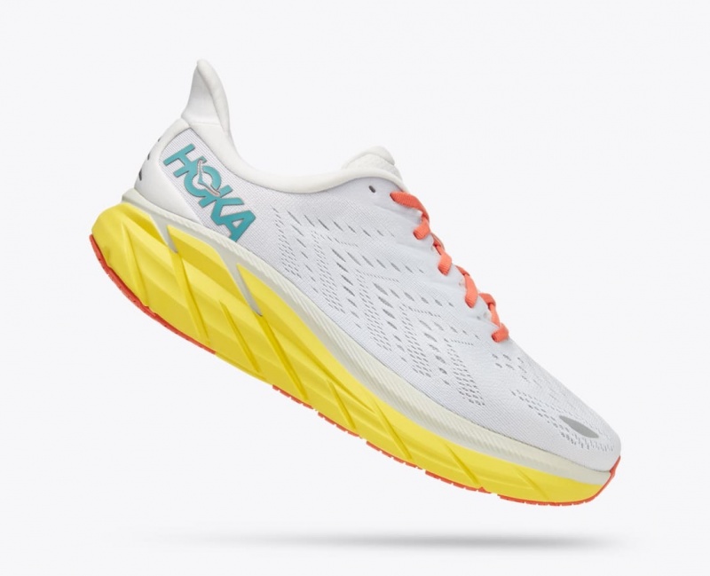 HOKA Clifton 8 Men's Running Shoes White / Yellow | TIV730625