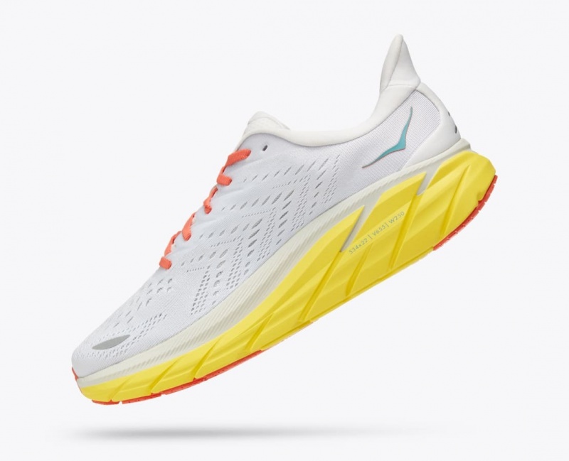 HOKA Clifton 8 Men's Running Shoes White / Yellow | TIV730625