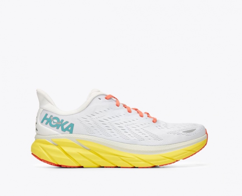 HOKA Clifton 8 Men\'s Running Shoes White / Yellow | TIV730625