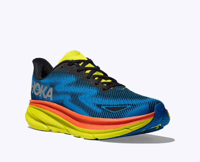 HOKA Clifton 9 GTX Women's Running Shoes Blue / Black / Green | ZOP578021