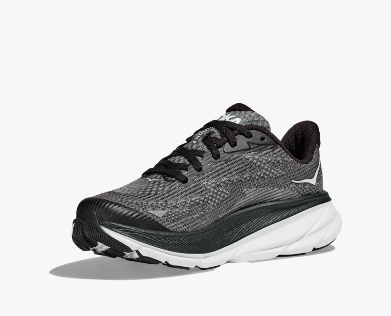 HOKA Clifton 9 Kids' Running Shoes Black / White | YUW370518