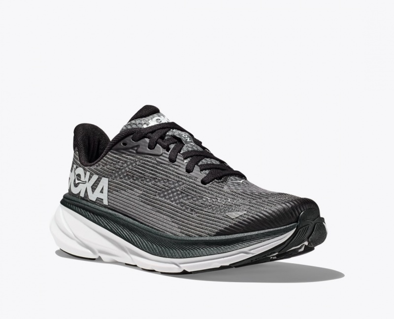 HOKA Clifton 9 Kids' Running Shoes Black / White | YUW370518