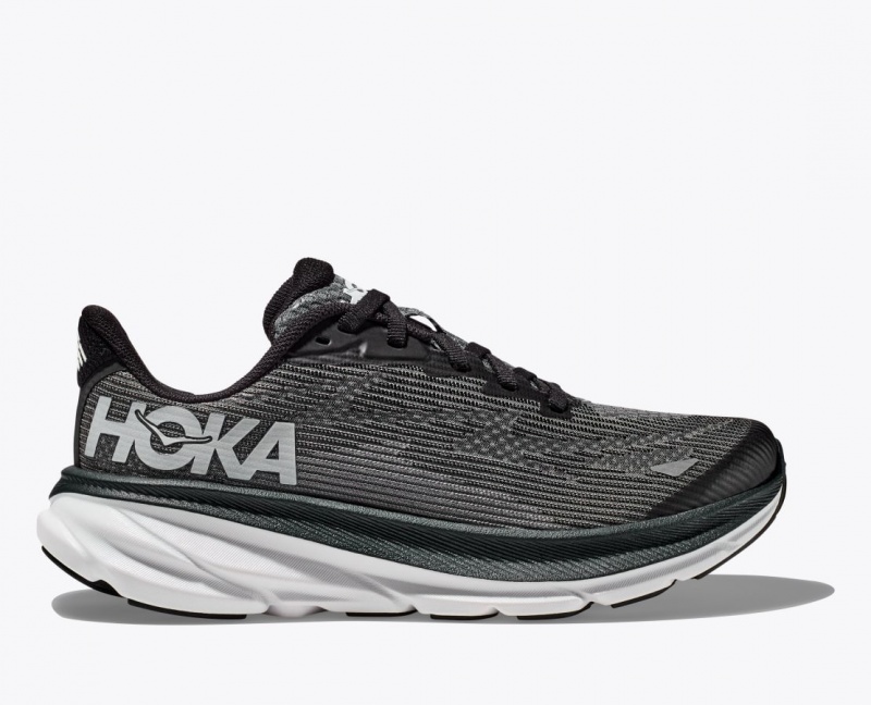 HOKA Clifton 9 Kids\' Running Shoes Black / White | YUW370518