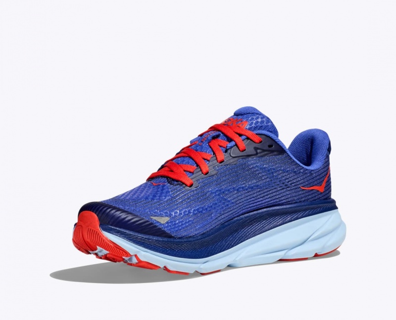 HOKA Clifton 9 Kids' Running Shoes Dark Blue / Red | EVK708264