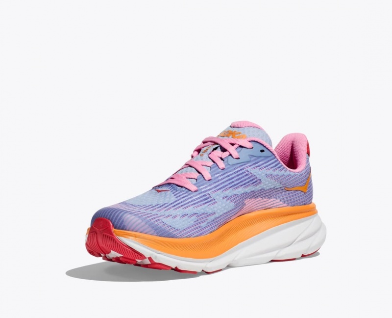 HOKA Clifton 9 Kids' Running Shoes Light Purple / Orange / Pink | BSV072648