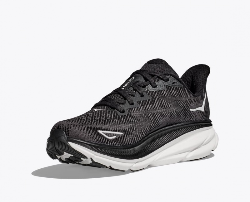 HOKA Clifton 9 Men's Running Shoes Black / White | TBE729641