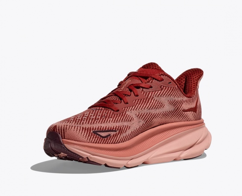 HOKA Clifton 9 Men's Running Shoes Dark Red / Coral | OWZ103548