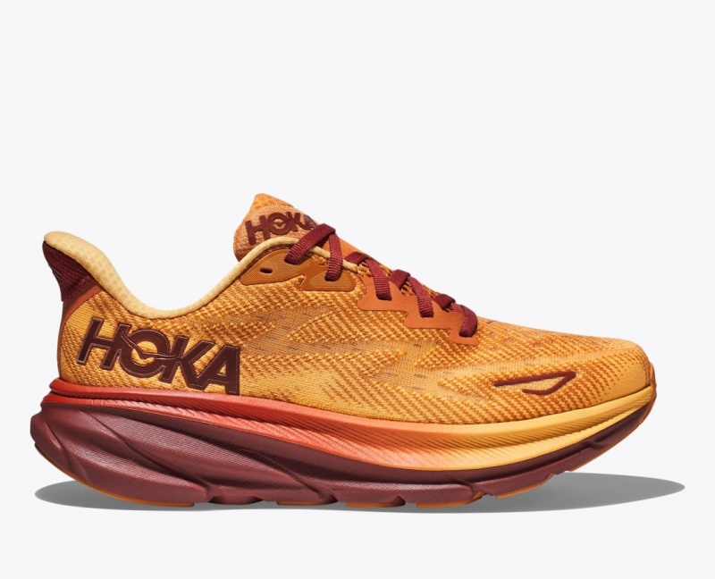 HOKA Clifton 9 Men\'s Running Shoes Orange / Dark Red | POS738504