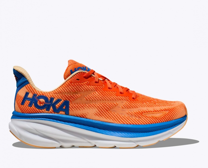 HOKA Clifton 9 Men\'s Running Shoes Orange / Blue | RXP034892