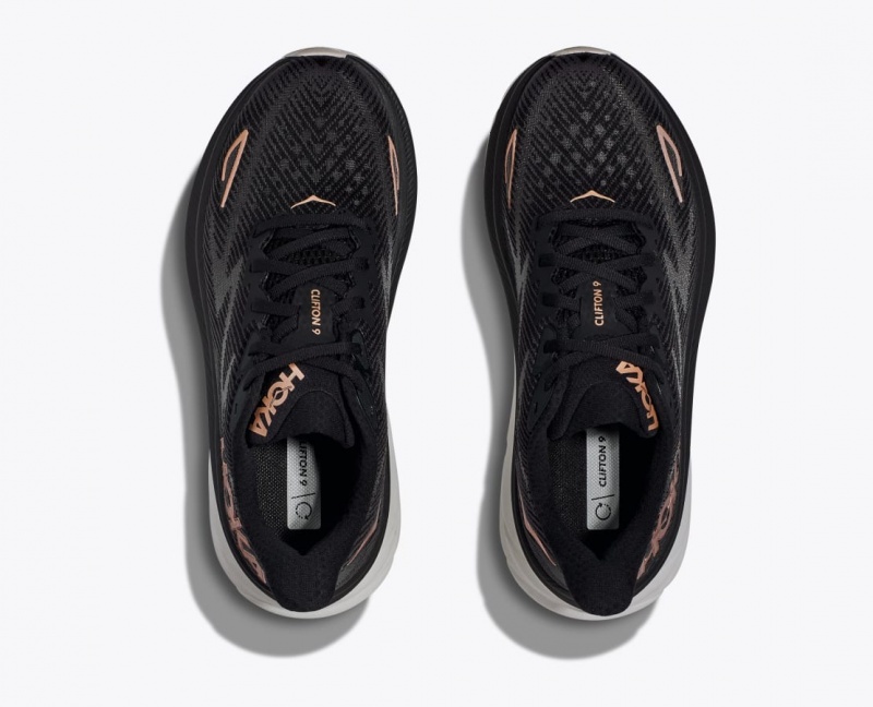 HOKA Clifton 9 Women's Running Shoes Black / Rose Gold | TKL812053