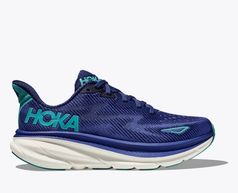 HOKA Clifton 9 Women\'s Running Shoes Navy / Turquoise | EZW193642