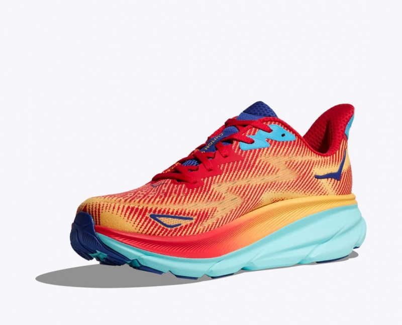 HOKA Clifton 9 Women's Running Shoes Orange / Red / Blue | IUB347806