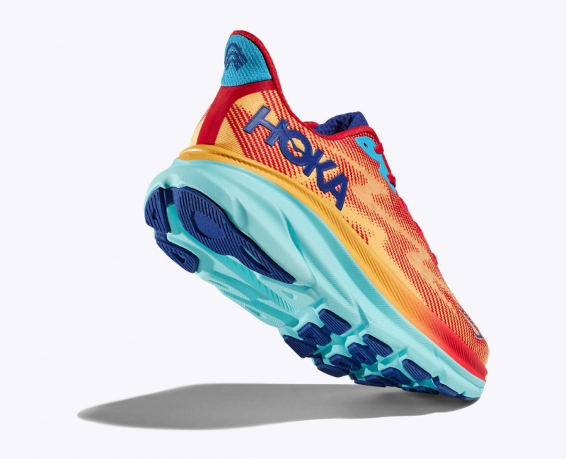 HOKA Clifton 9 Women's Running Shoes Orange / Red / Blue | IUB347806