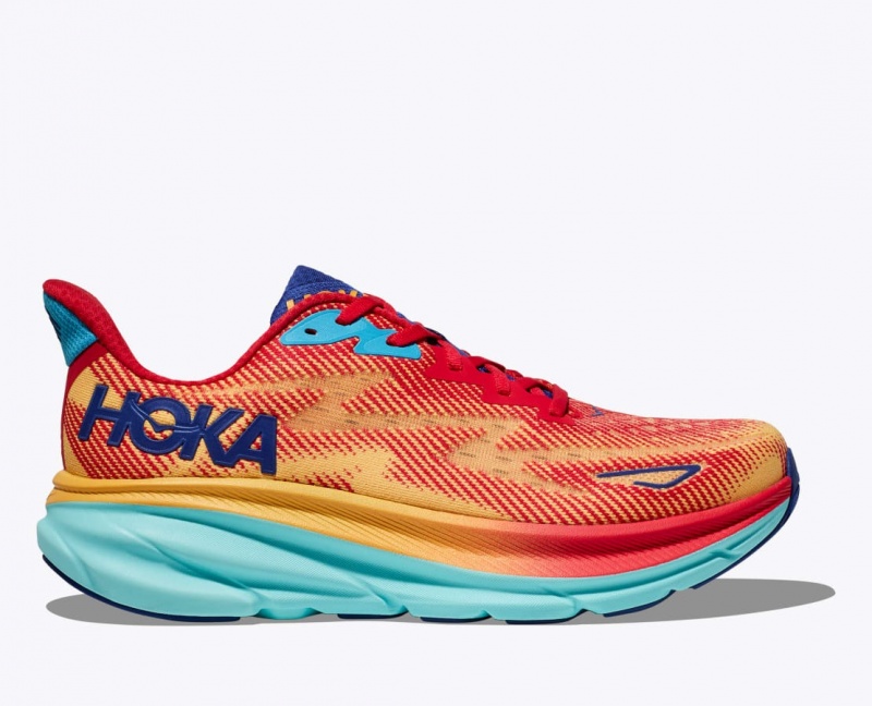 HOKA Clifton 9 Women\'s Running Shoes Orange / Red / Blue | IUB347806