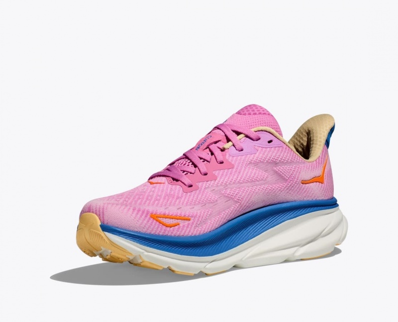 HOKA Clifton 9 Women's Running Shoes Pink / Blue | QSJ359840