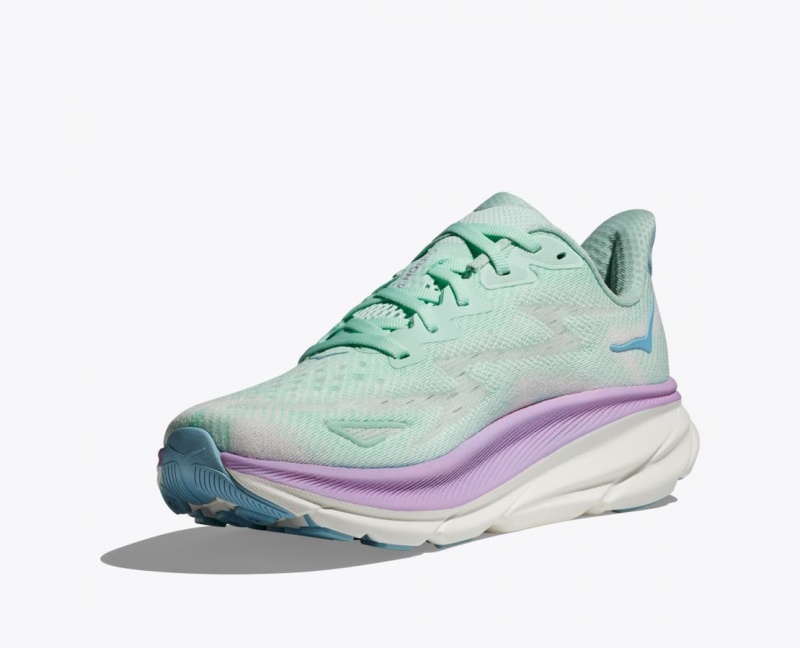 HOKA Clifton 9 Women's Running Shoes Turquoise / Purple | HTA387069