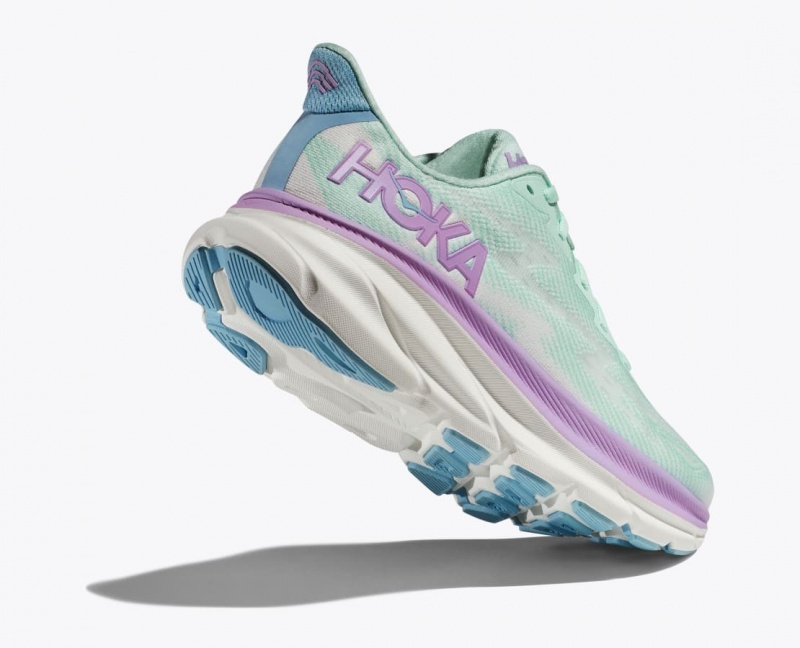 HOKA Clifton 9 Women's Running Shoes Turquoise / Purple | HTA387069