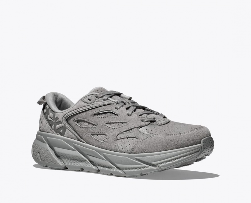 HOKA Clifton L Suede Women's Walking Shoes Dark Grey | FPT578936