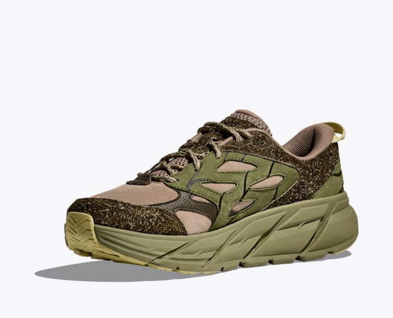 HOKA Elite Terrain System Clifton L Suede Men's Sneakers Green / Beige | AKO561240