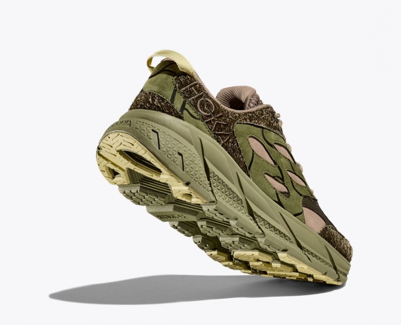 HOKA Elite Terrain System Clifton L Suede Men's Sneakers Green / Beige | AKO561240