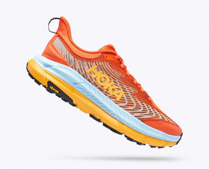 HOKA Mafate Speed 4 Men's Trail Running Shoes Coral / Light Blue / Orange | XLQ745921