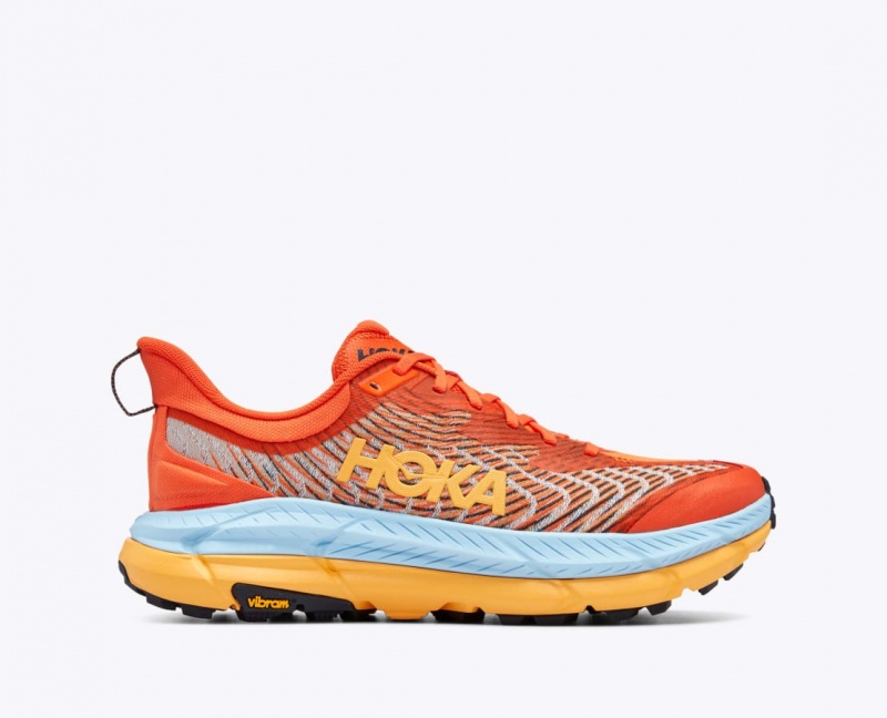 HOKA Mafate Speed 4 Men\'s Trail Running Shoes Coral / Light Blue / Orange | XLQ745921