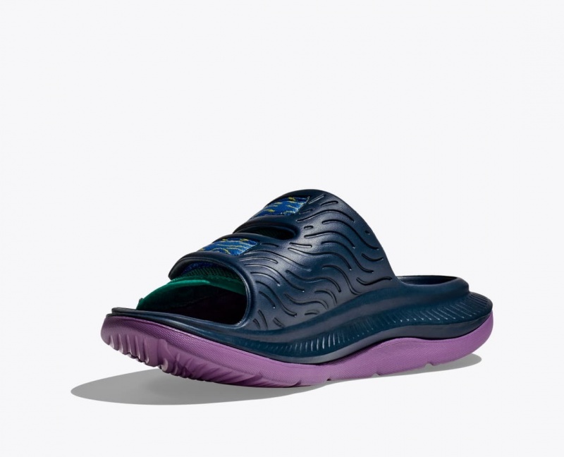 HOKA Ora Luxe Men's Slide Dark Blue / Green / Purple | TUS587901