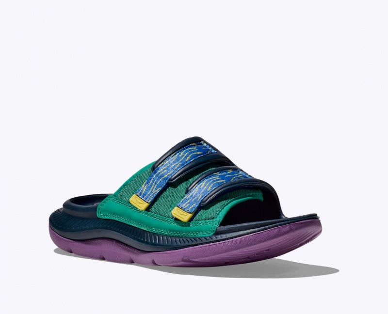 HOKA Ora Luxe Men's Slide Dark Blue / Green / Purple | TUS587901