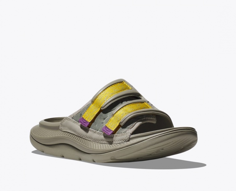 HOKA Ora Luxe Men's Slide Khaki / Yellow | ERH642359