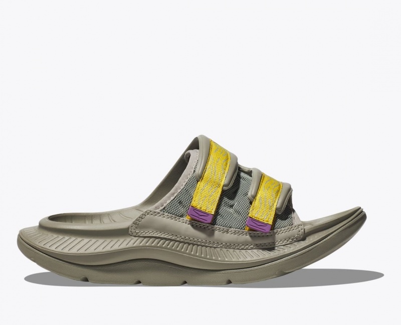 HOKA Ora Luxe Men\'s Slide Khaki / Yellow | ERH642359